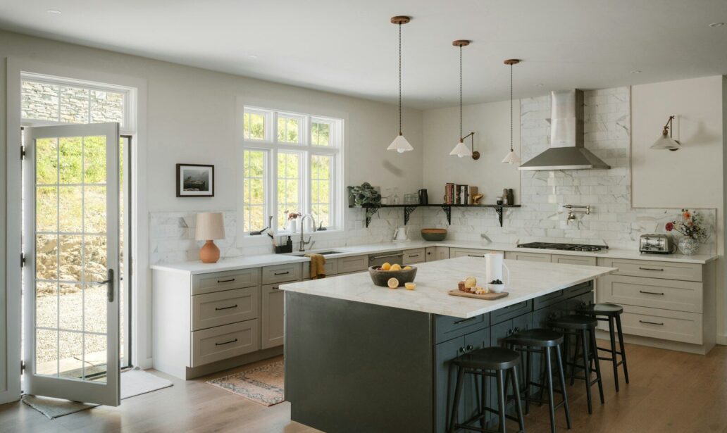 Modern kitchen with island and stainless steel appliances